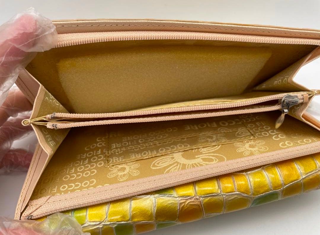 未使用品】COCCO FIORE コッコフィオーレ 長財布 エナメル イエロー 美 
