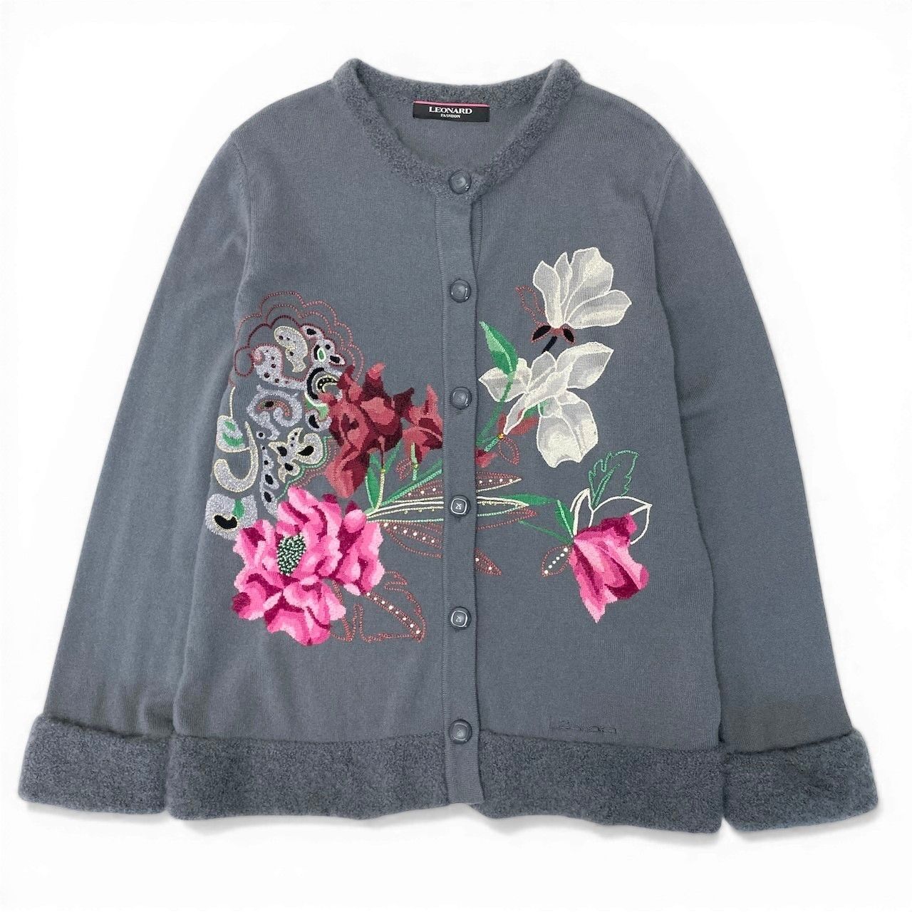 LEONARD レオナール 花柄 カシミヤ混 カーディガン ＬＬ LEONARD レオナール 花柄 カシミヤ混 カーディガン LL 【公式通販】