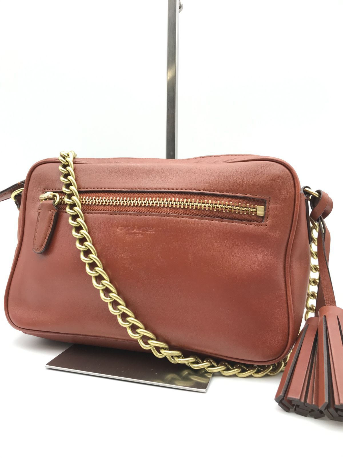COACH コーチ チェーンショルダーバッグ タッセル レザー ブラウン系 