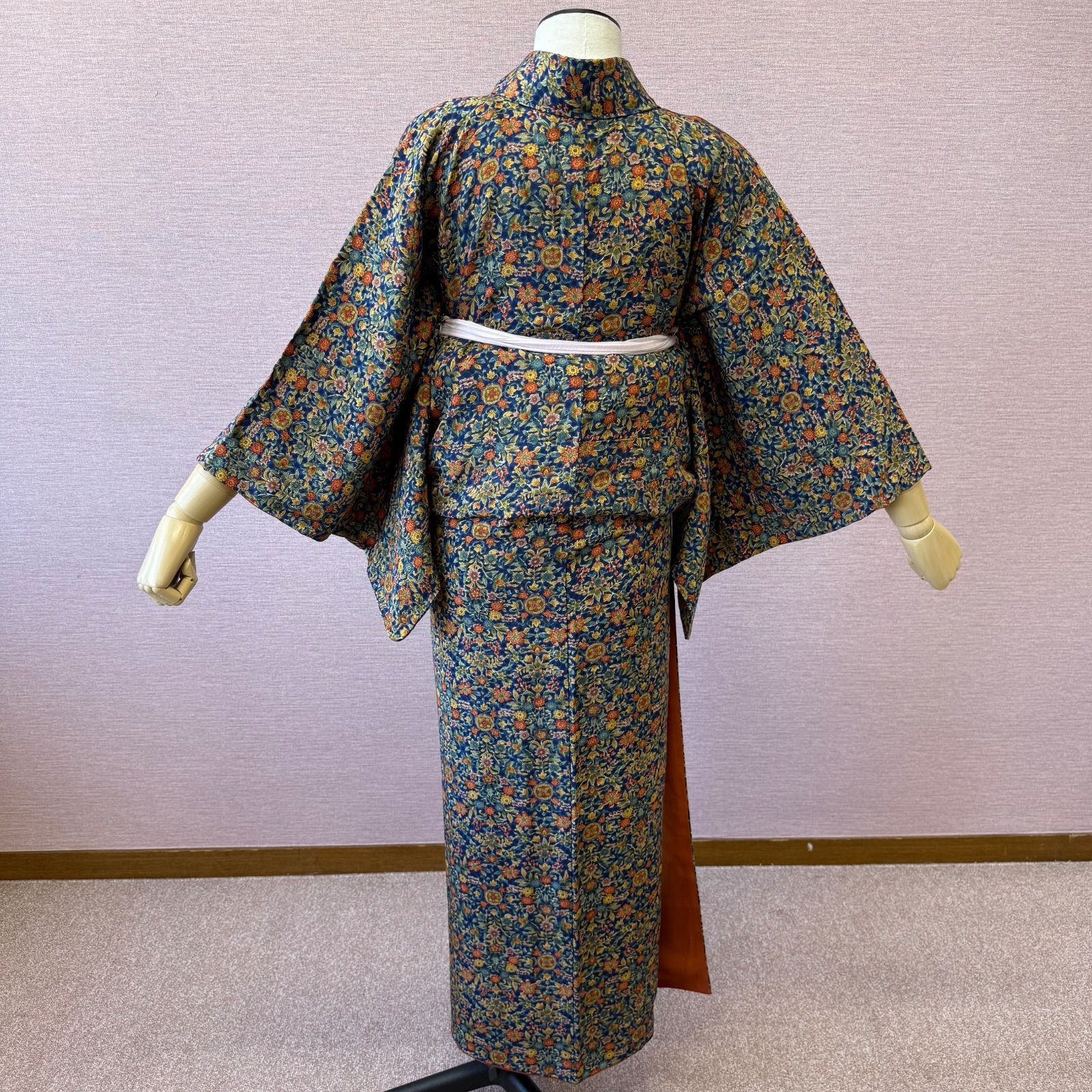 袷 小紋 着物 更紗 青 花柄 リサイクル着物 k-1054 - メルカリ