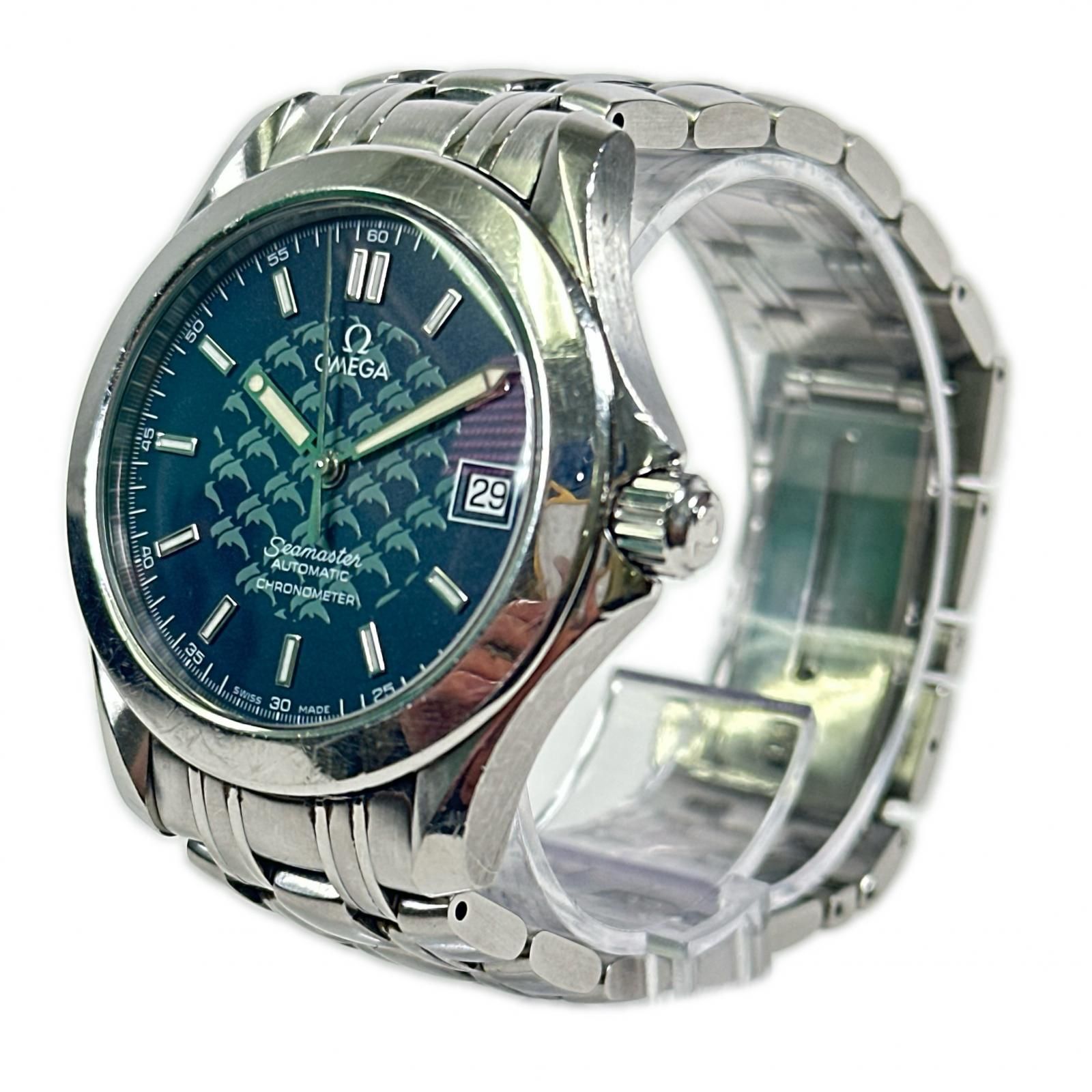  正常可動 OMEGA オメガ 腕時計 シーマスター120 ジャック マイヨール 2002年 モデル シルバー ブルー ステンレススチール メンズ 大人カジュアル 自動巻き時計 腕時計(アナログ)