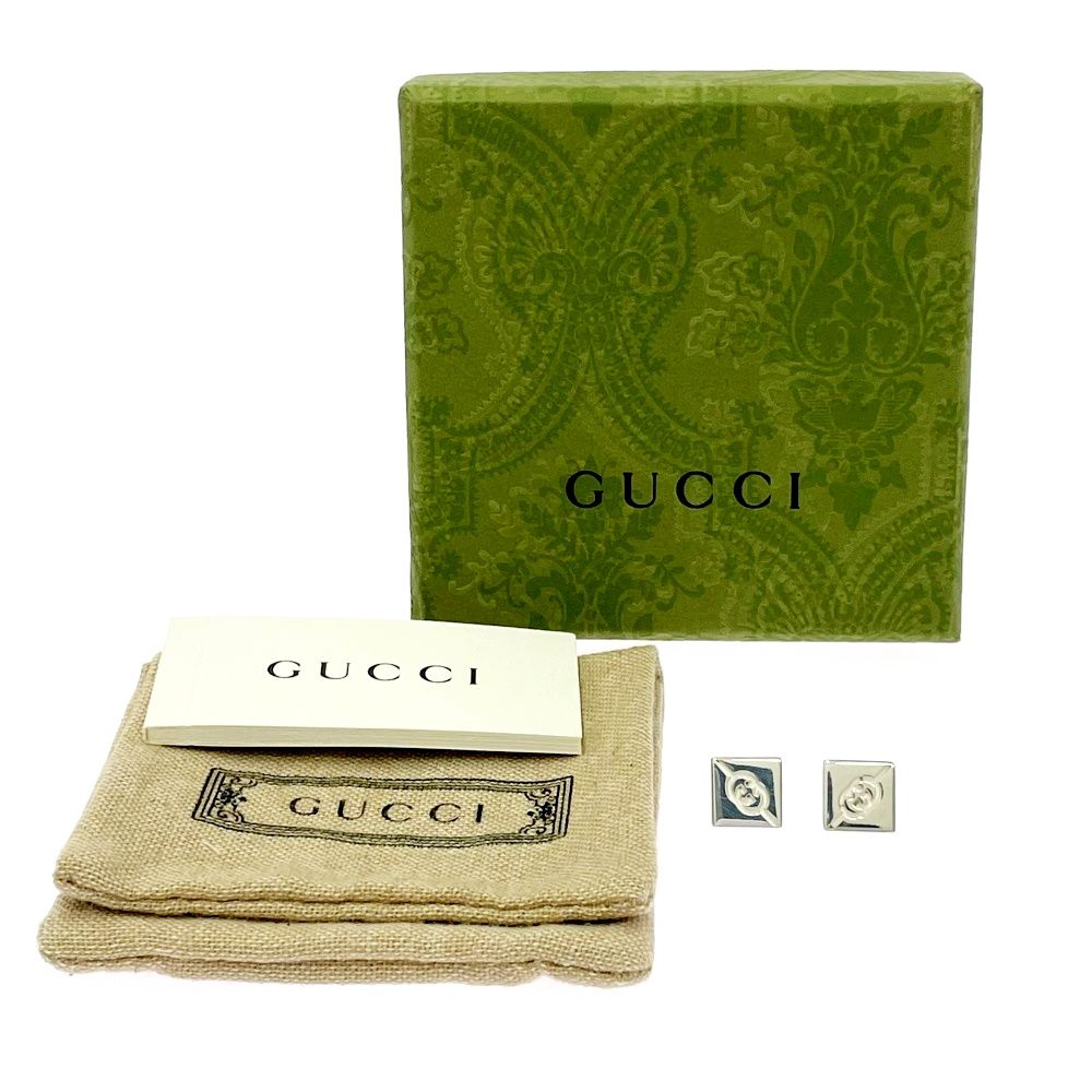 GUCCI シルバー ピアス 箱付き　中古 中古】【箱付き】 GUCCI グッチ シルバー インターロッキング スクエア