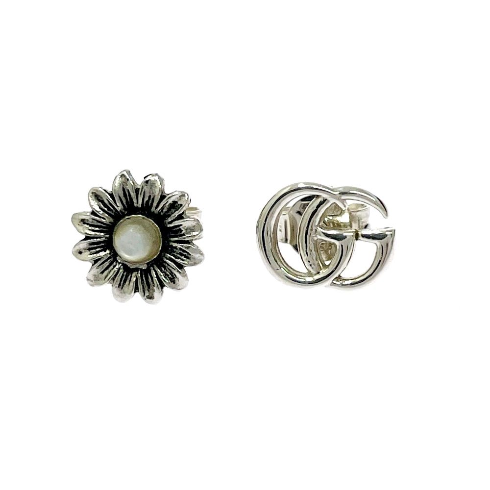 中古】【箱付き】 GUCCI グッチ シルバー ダブルG フラワーピアス 1.8g 