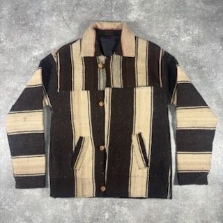 ブランケットジャケット VINTAGE ジャケット ヴィンテージ ウッドボタン ストライプ ボーダー ブラウン アウター  メンズ ブランケットジャケット VINTAGE ジャケット ヴィンテージ ウッド