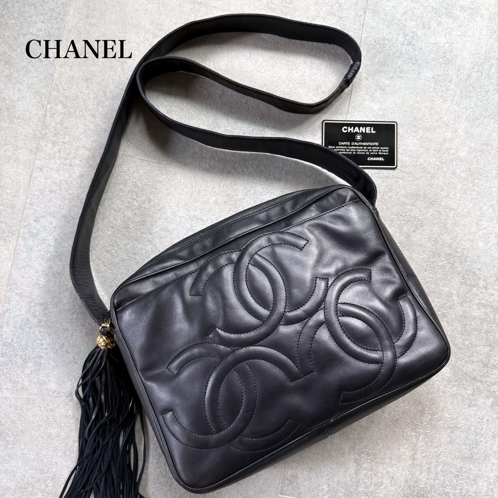CHANEL シャネル トリプルココ フリンジ ショルダーバック ラムスキン 
