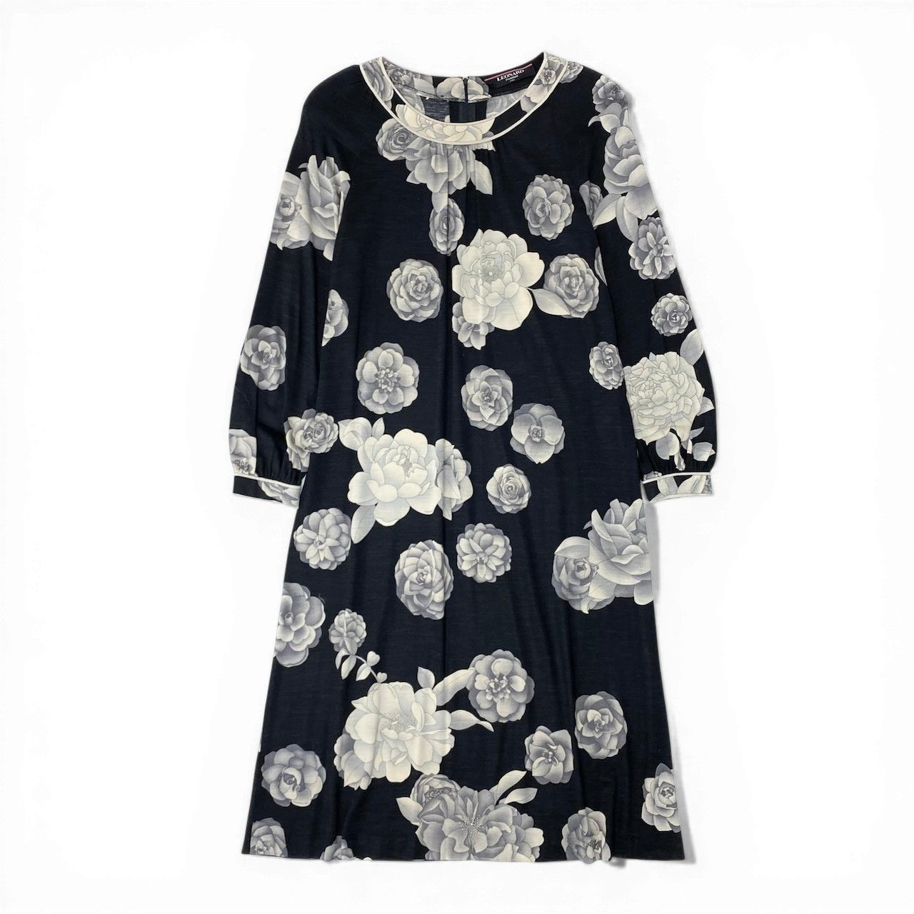 76d9 LEONARD FASHION レオナール 長袖ワンピース ロングワンピース 花 