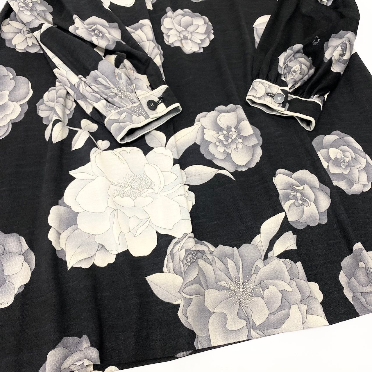 76d9 LEONARD FASHION レオナール 長袖ワンピース ロングワンピース 花