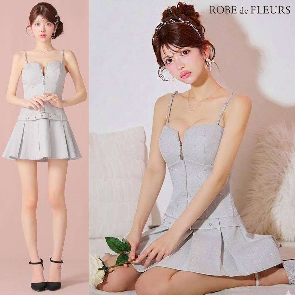 ROBE de FLEURS / ローブドフルール】ラメツイルベルトプリーツミニ