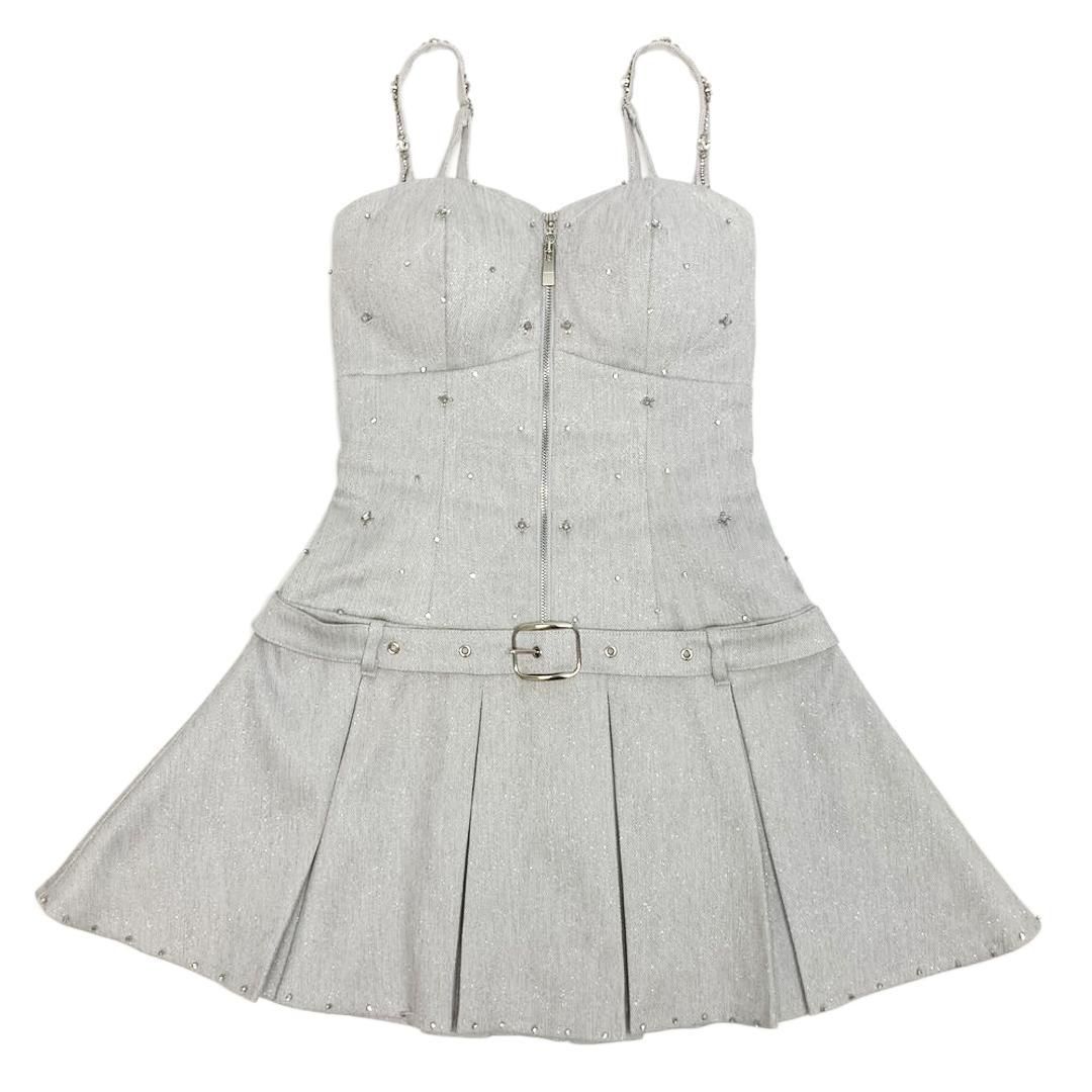 ROBE de FLEURS / ローブドフルール】ラメツイルベルトプリーツミニ