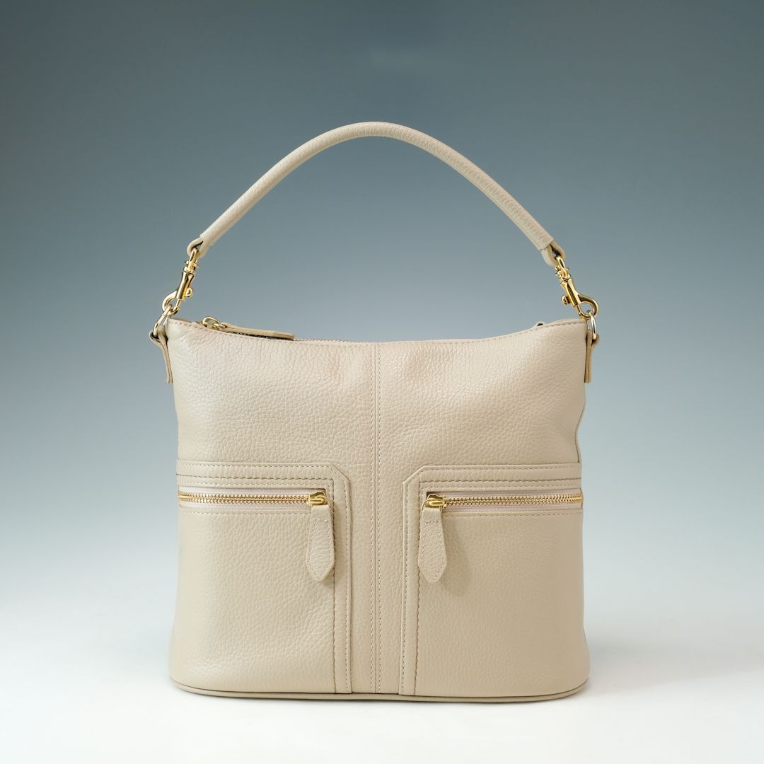 2539* 美品 傳濱野 デンハマノ シエル バッグ シボ革 レザー ベージュ 