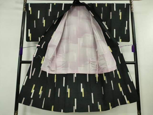 平和屋着物∞極上　本手紡真綿紬　奥信濃　道中着　ロング丈　黒地　証紙付き　逸品　DZAB5460kh6 平和屋着物∞極上 本手紡真綿紬 奥信濃 道中着 ロング丈 黒地 証紙付き