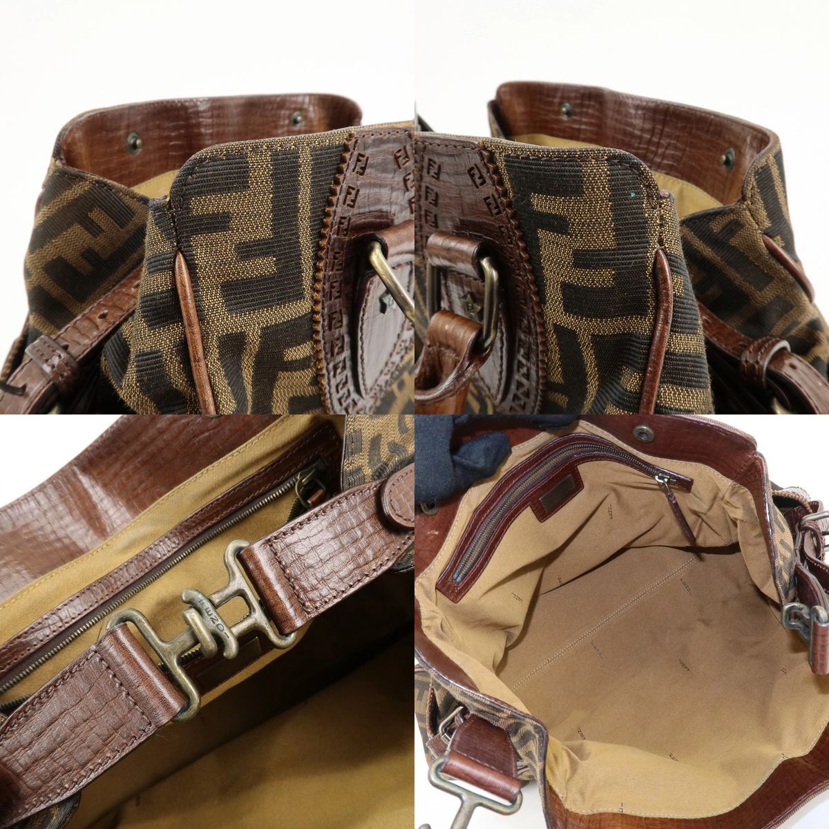 【やや使用感あり】 Fendi フェンディ Zucca ズッカ エトニコ ショルダーバッグ 8BN162 ブラウン／キャンバス×レザー やや使用感あり】 Fendi フェンディ Zucca ズッカ エトニコ ショルダー