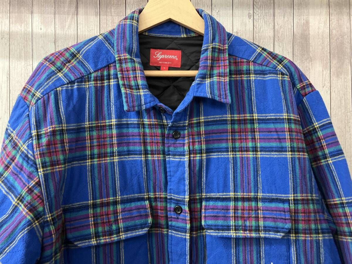 Supremeシュプリーム ネルシャツブロックチェックブルー裏キルティング 