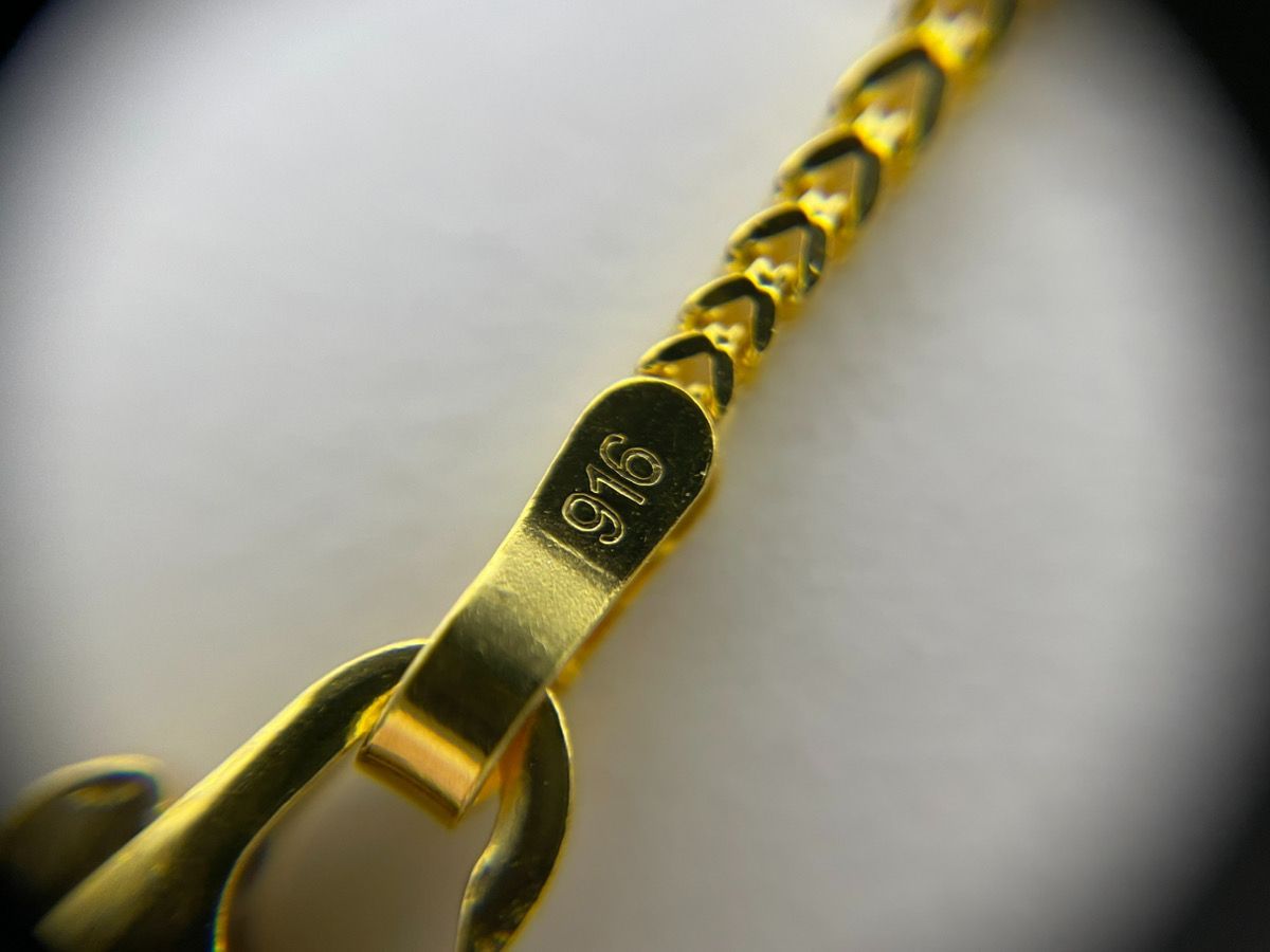 金性調べ済み】916刻印 K22 22金 イエロー ゴールド 喜平 4面 チェーン