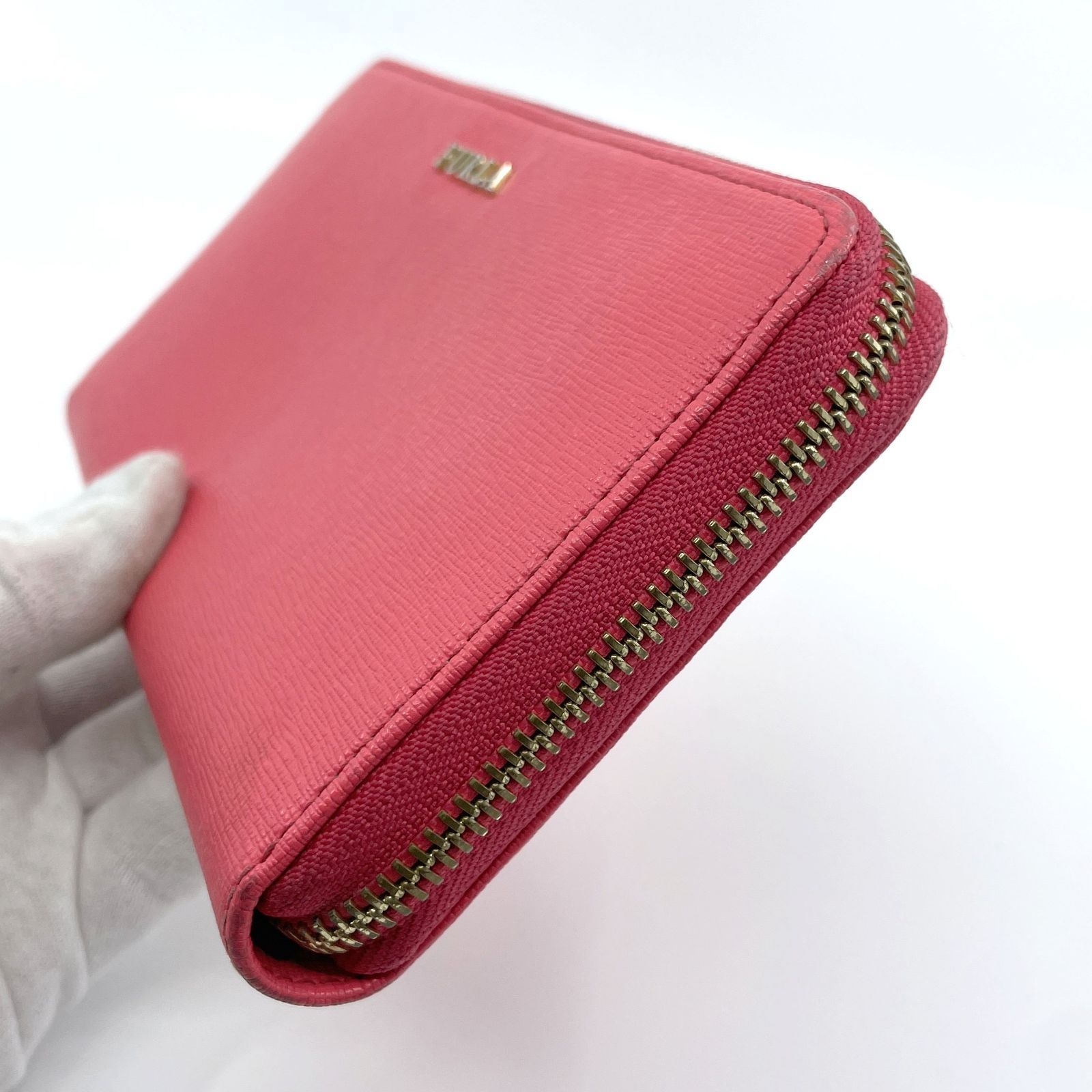FURLA フルラ ラウンドファスナー長財布 ピンク ロゴ レディース 