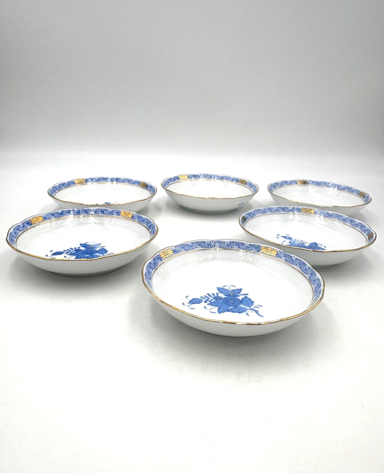 美品】HEREND ヘレンド アポニーブルー 13.5cm フルーツボウル 6個 