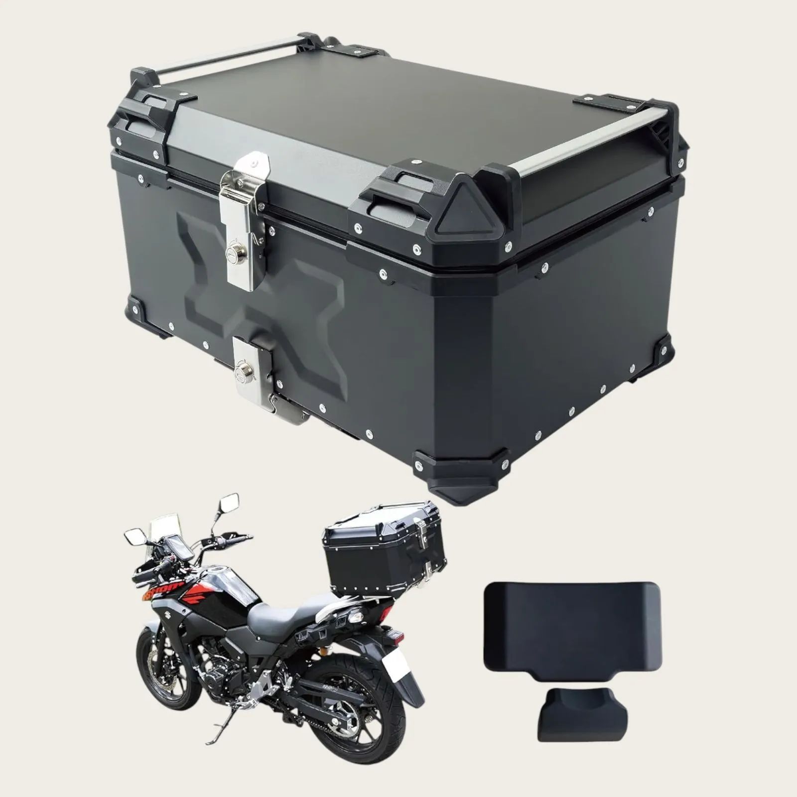 2344 バイク用 リア ボックス 55L ブラック 鍵ロック機能付き 防塵