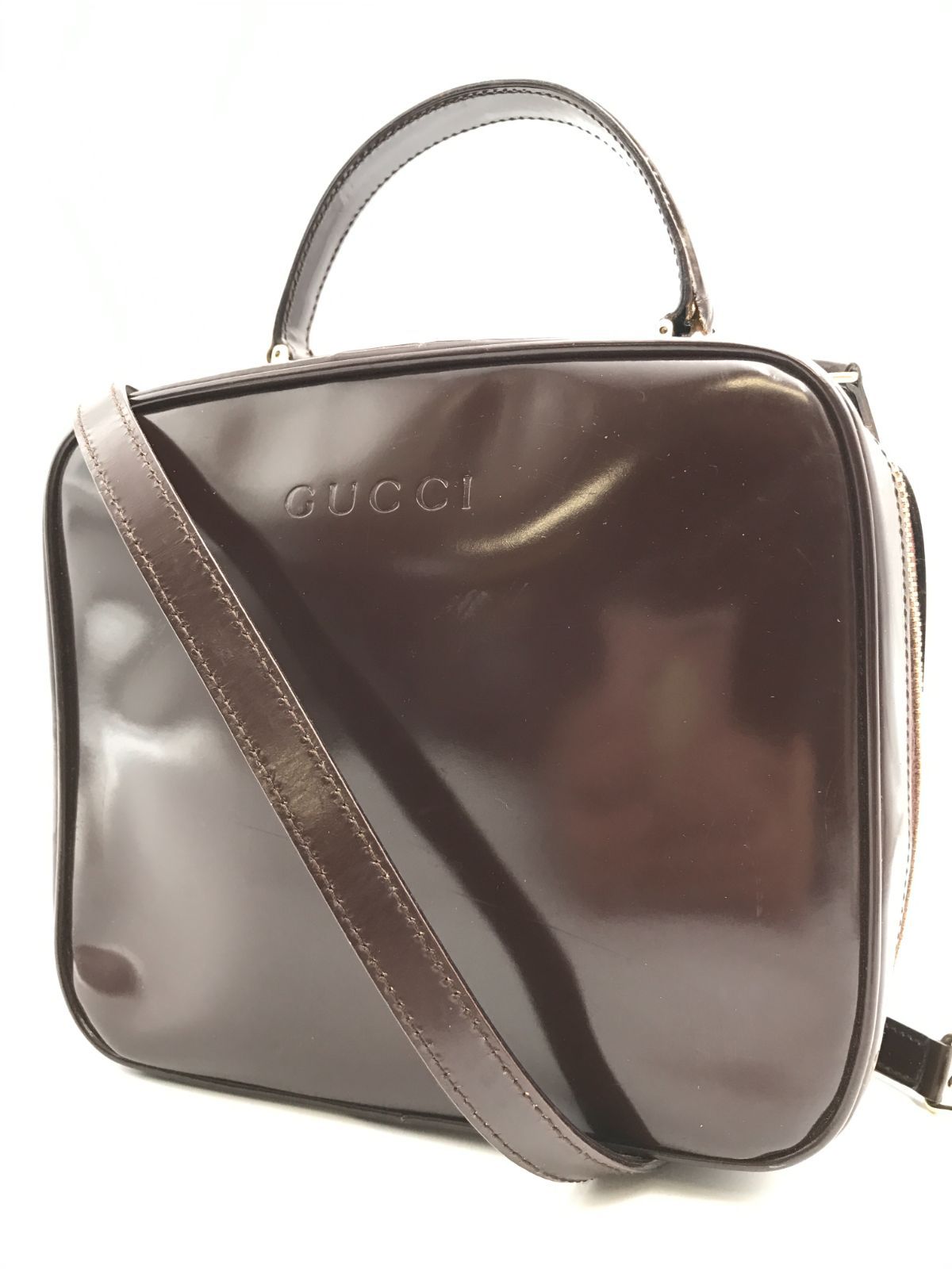 GUCCI　グッチ　ショルダーバッグ　2WAY　バンブー　肩掛け　パテント　ブラウン系　3515