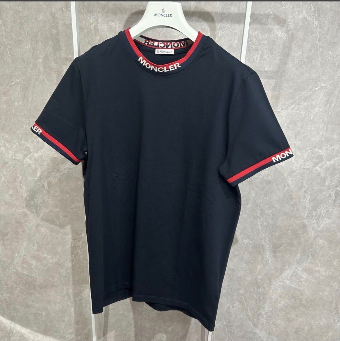 【未使用級】 MONCLER モンクレール襟レタリング半袖TシャツSネイビー