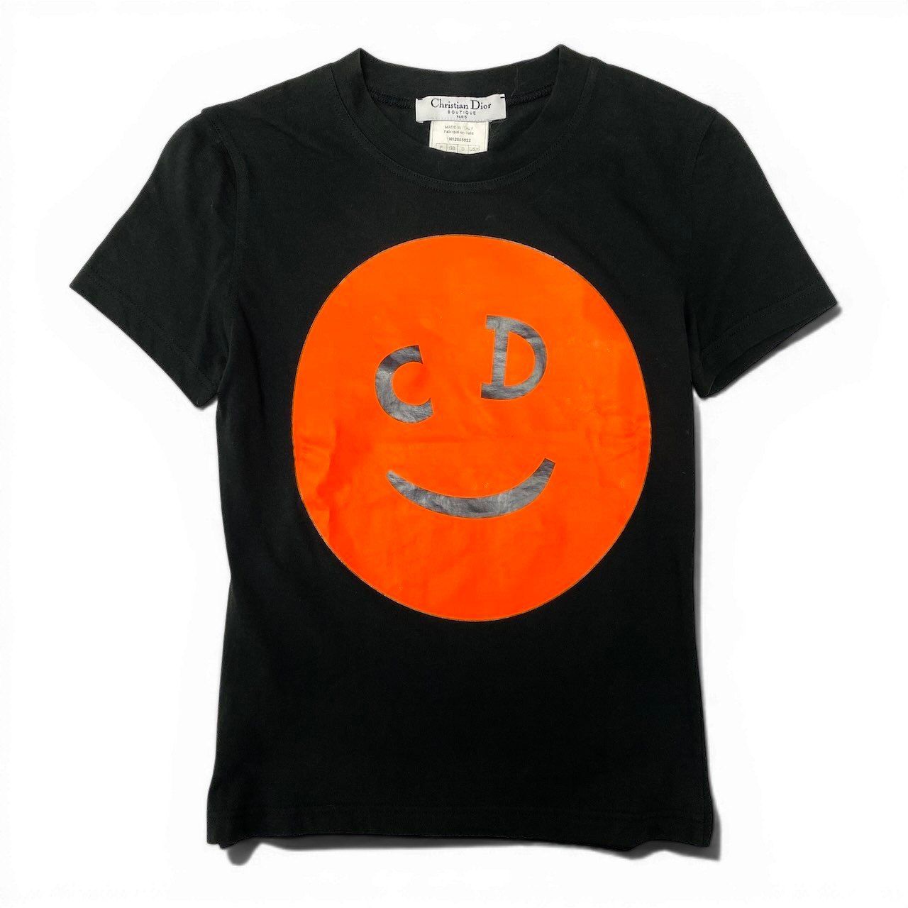 Ed21 Christian Dior クリスチャンディオール 半袖Tシャツ CDスマイル ガリアーノ期 トップス 1H12055022 36サイズ ブラック オレンジ コットン100％ レディース 女性用nu1 85d9 Christian Dior クリスチャンディオール ガリアーノ期 CDスマイル