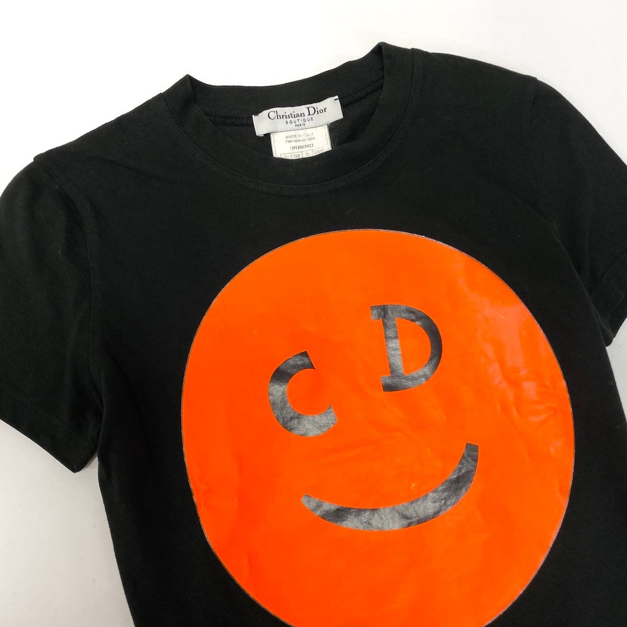 85d9 Christian Dior クリスチャンディオール ガリアーノ期 CDスマイル 半袖カットソー トップス 1H12055022 36 ブラック コットンu02t 85d9 Christian Dior クリスチャンディオール ガリアーノ期 CDスマイル