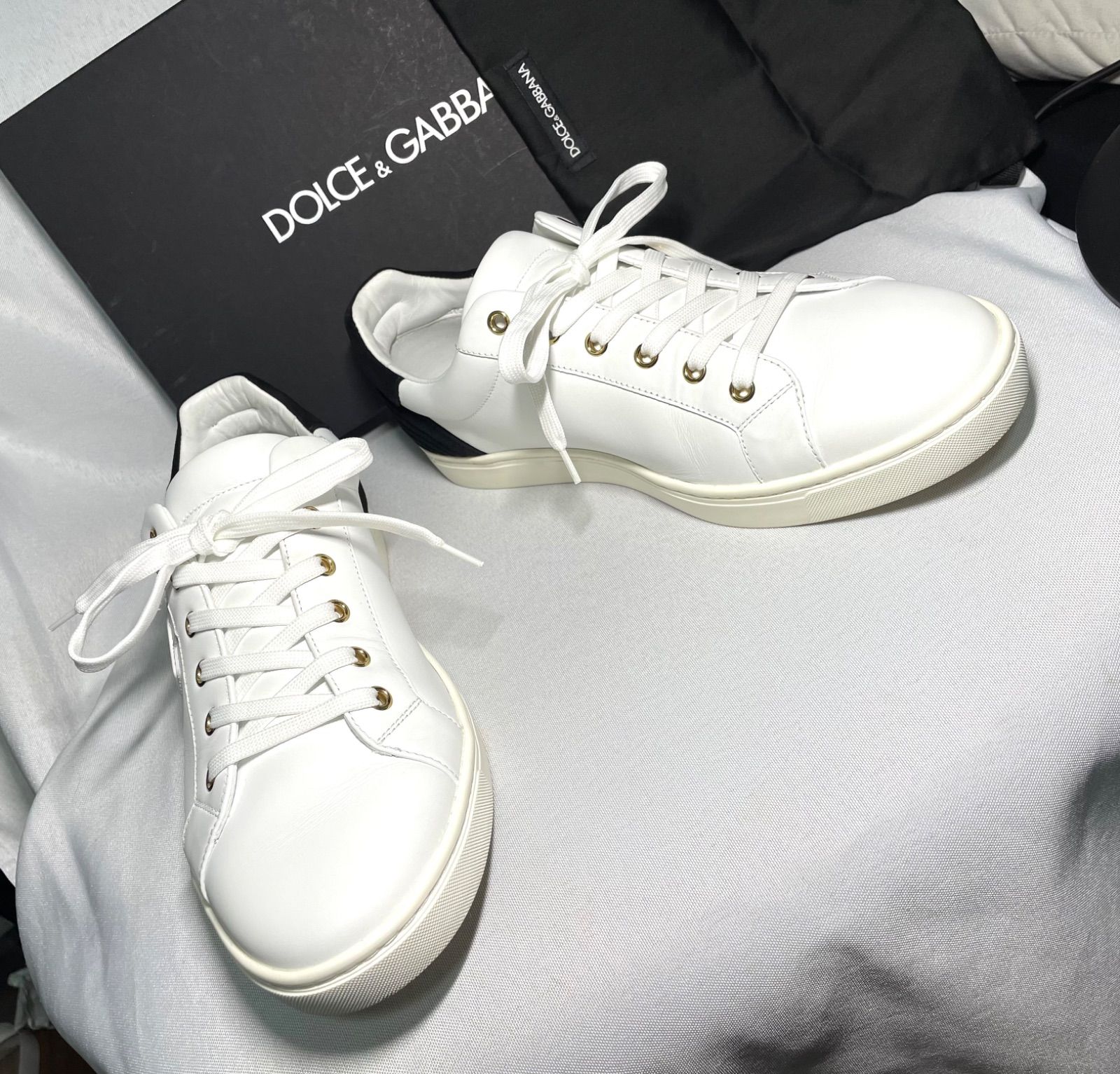 美品 DOLCE&GABBANA ドルチェ&ガッバーナ ロゴ レザー&スエード 