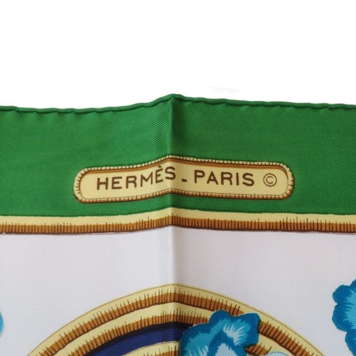 HERMES エルメス カレ90 Caraibes『カリブ鳥』グリーン スカーフ