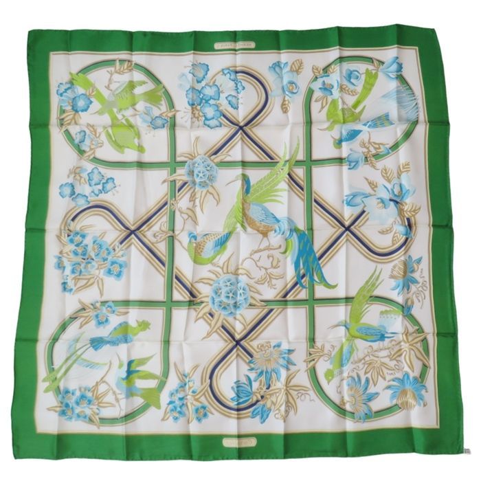 エルメス　HERMES　カリブ鳥　Caraibes　スカーフ　シルク　レトロ HERMES エルメス カレ90 Caraibes『カリブ鳥』グリーン スカーフ