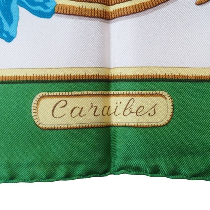 HERMES エルメス カレ90 Caraibes『カリブ鳥』グリーン スカーフ