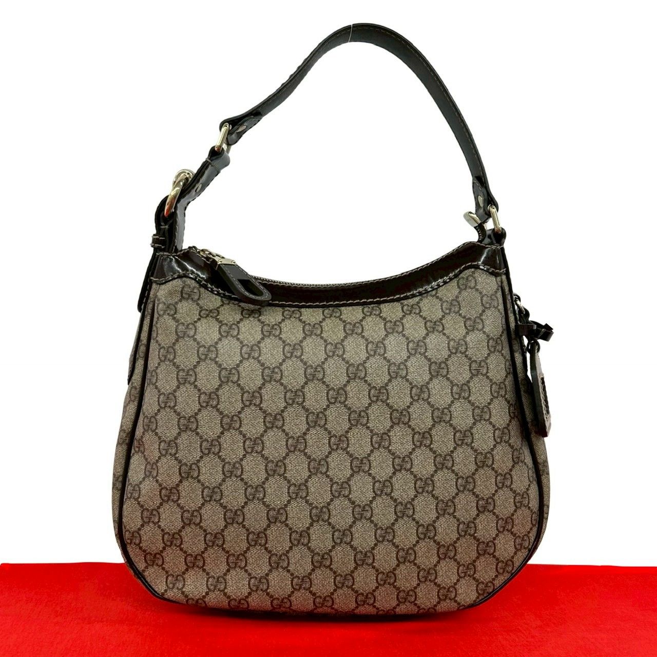 極 美品 希少品 ロゴミラー付 GUCCI グッチ GGスプリーム ロゴ 柄 レザー 本革 セミ ショルダーバッグ トートバッグ ブラウン 茶 75435 極 美品 希少品 ロゴミラー付 GUCCI グッチ GGスプリーム ロゴ 柄