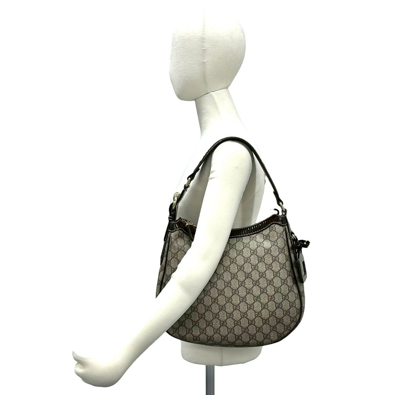 極 美品 希少品 ロゴミラー付 GUCCI グッチ GGスプリーム ロゴ 柄 レザー 本革 セミ ショルダーバッグ トートバッグ ブラウン 茶 75435 極 美品 希少品 ロゴミラー付 GUCCI グッチ GGスプリーム ロゴ 柄