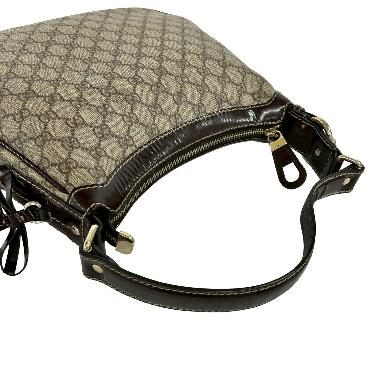 極 美品 希少品 ロゴミラー付 GUCCI グッチ GGスプリーム ロゴ 柄 レザー 本革 セミ ショルダーバッグ トートバッグ ブラウン 茶 75435 極 美品 希少品 ロゴミラー付 GUCCI グッチ GGスプリーム ロゴ 柄