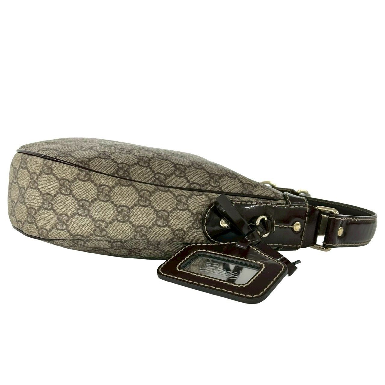 極 美品 希少品 ロゴミラー付 GUCCI グッチ GGスプリーム ロゴ 柄 レザー 本革 セミ ショルダーバッグ トートバッグ ブラウン 茶 75435 極 美品 希少品 ロゴミラー付 GUCCI グッチ GGスプリーム ロゴ 柄