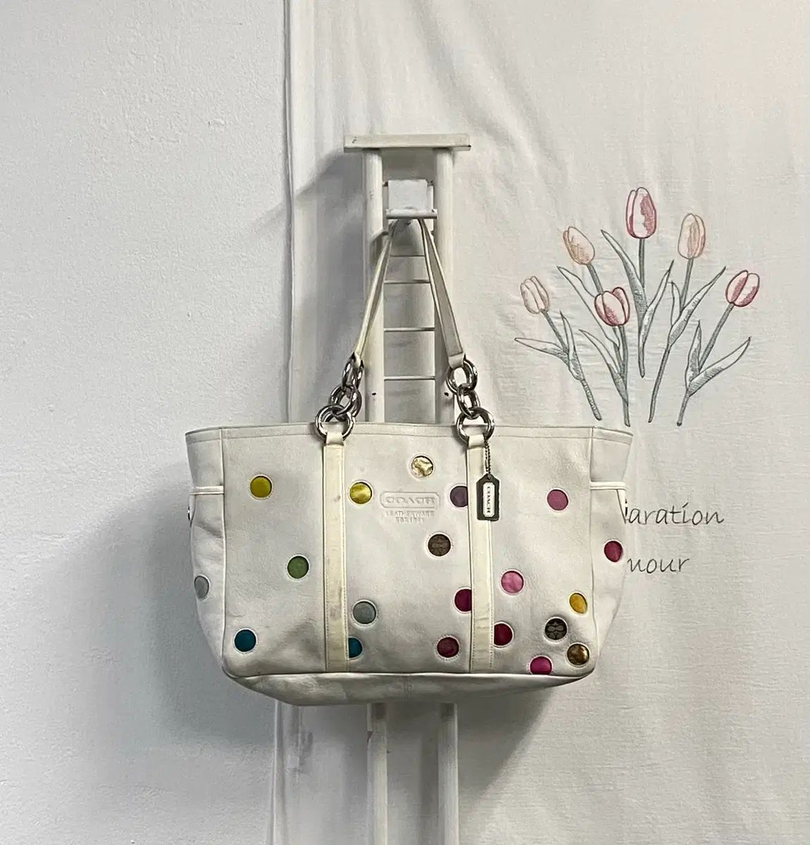 COACH 白 MULTI マルチ ドット チェーン ショルダーバッグ - メルカリ