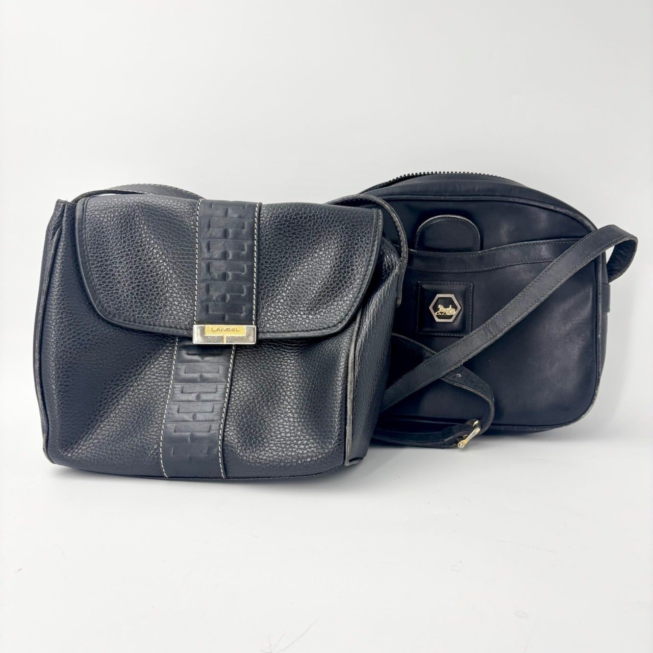 ショルダーバッグ LANCEL イタリア製 ブラックレザー ショルダーバッグ 