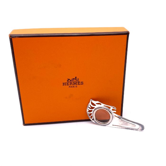 HERMES エルメス ホースモチーフ ルーペ 付き シルバー ブックマーカー eY0871A