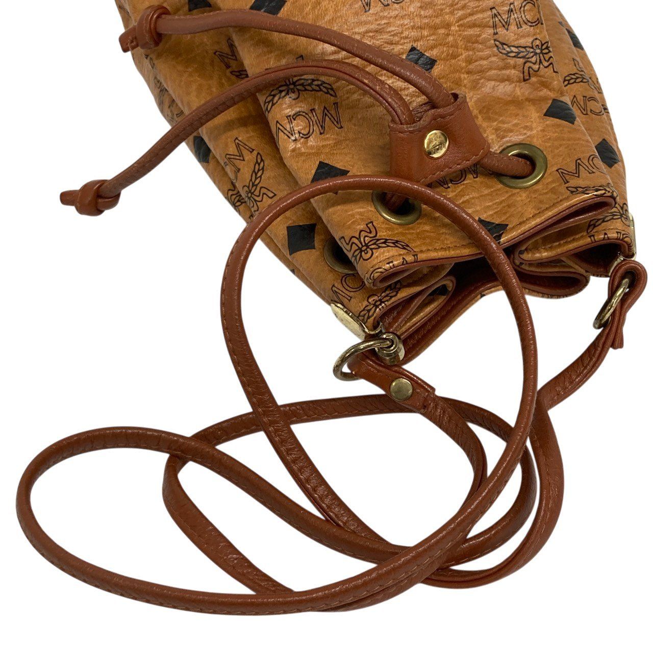MCM レザー ブラウン 巾着ショルダー ショルダーバッグ レディース 