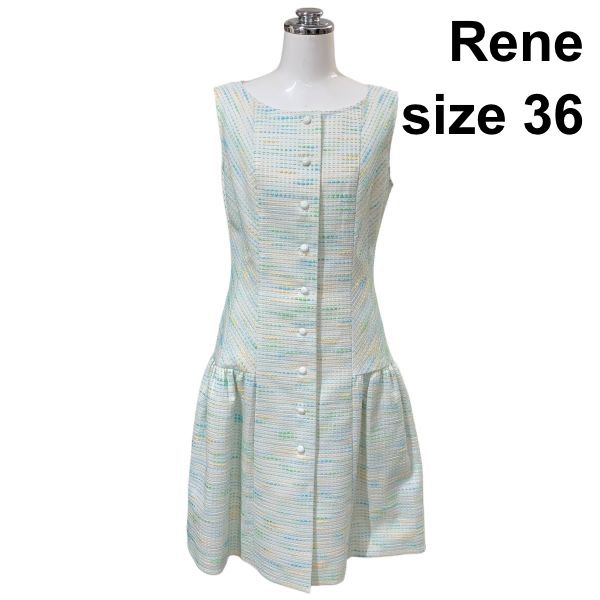 ◇ ルネ Rene ノースリーブワンピース 膝丈 ボートネック ローウエスト