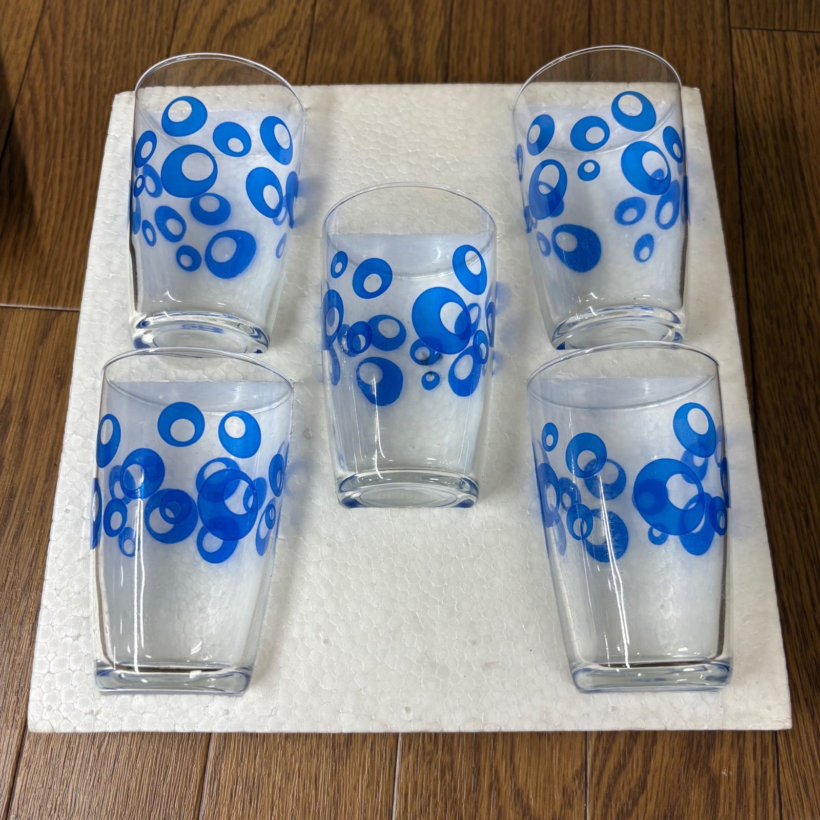 【昭和レトロ】ガラス製シャンデリア_水玉(壁用) 昭和レトロ アデリアグラス ブルー水玉グラス5個稀少品レアファンシー