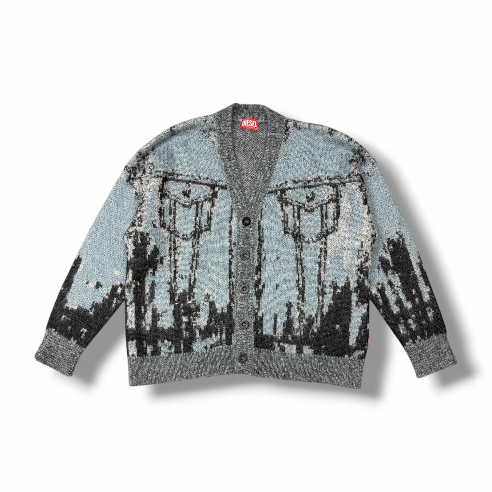 参考上代79200円 DIESEL denim-style mohair cardigan Gジャン柄 