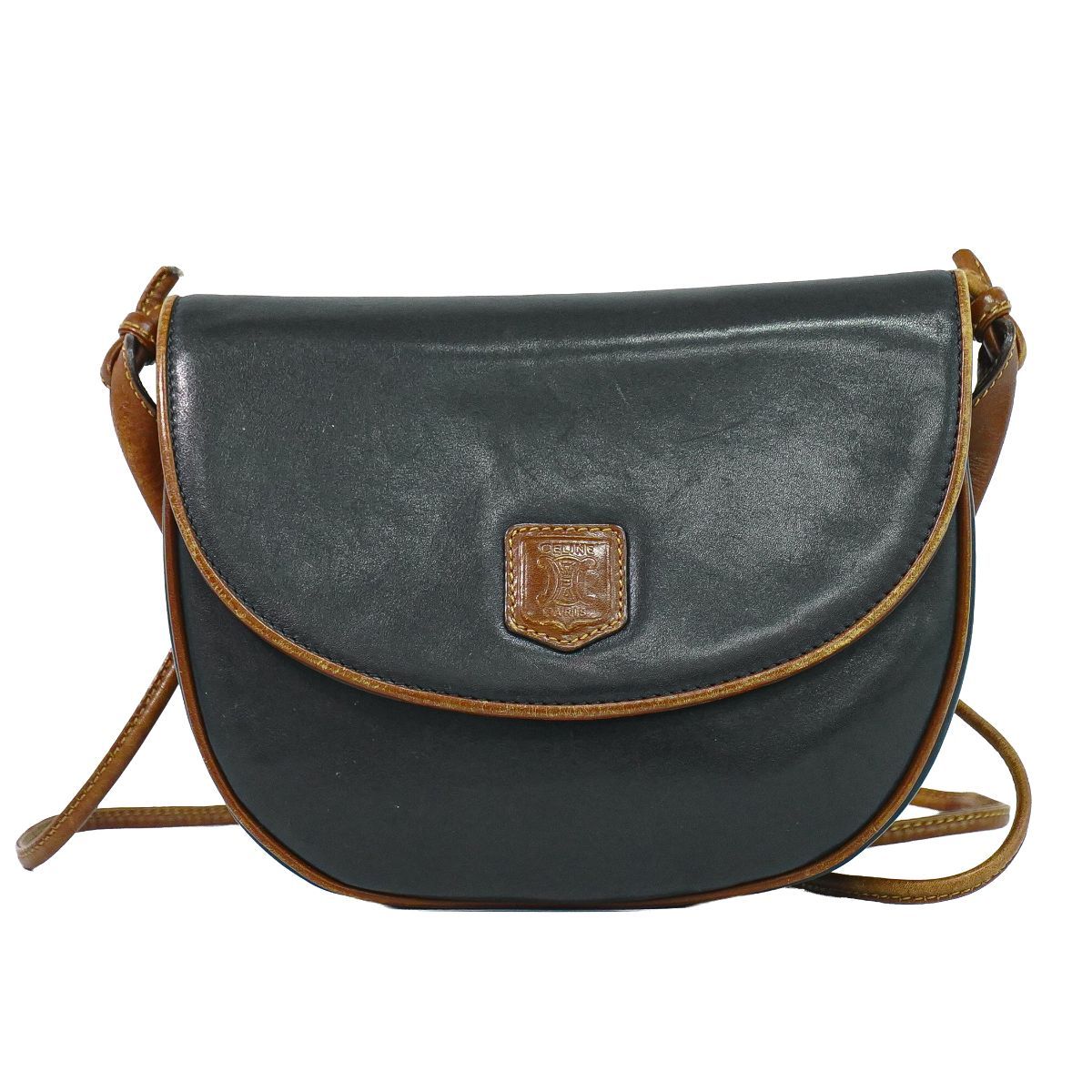 本物 セリーヌ CELINE レザー ショルダーバッグ ポシェット ブラック 