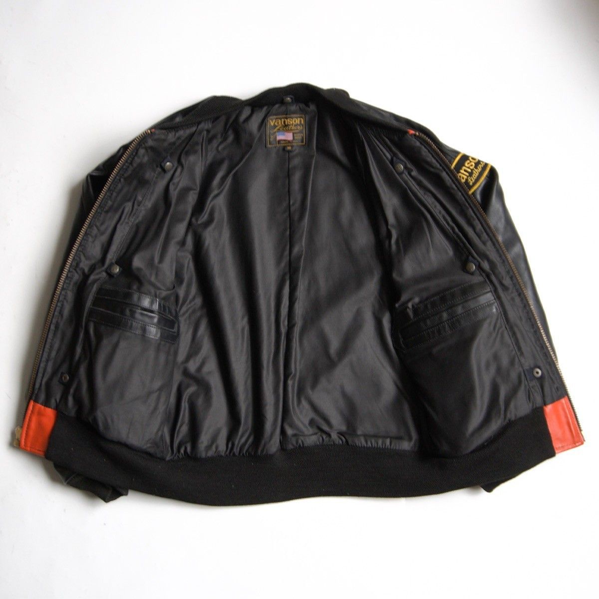 美品】 VANSON 【TJV オールレザー スタジャン】38 ブラック オレンジ 