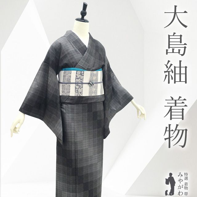 中古】 大島紬 着物 本場大島紬 屋久杉染 世界遺産 リサイクル 正絹 袷 