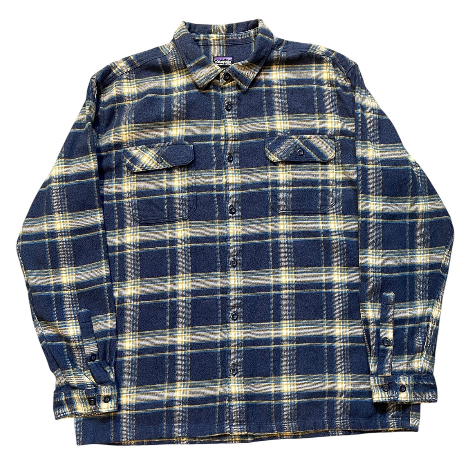 18s patagonia Fjord Flannel Shirt 紺黄白 XXL パタゴニア フィヨルド