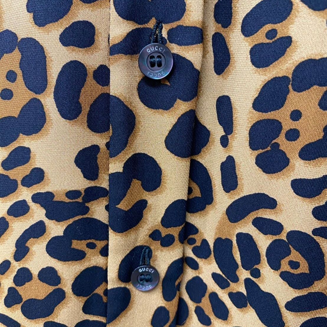 グッチ GUCCI シルク ワンピース ロングスリーブ レオパード ヒョウ柄