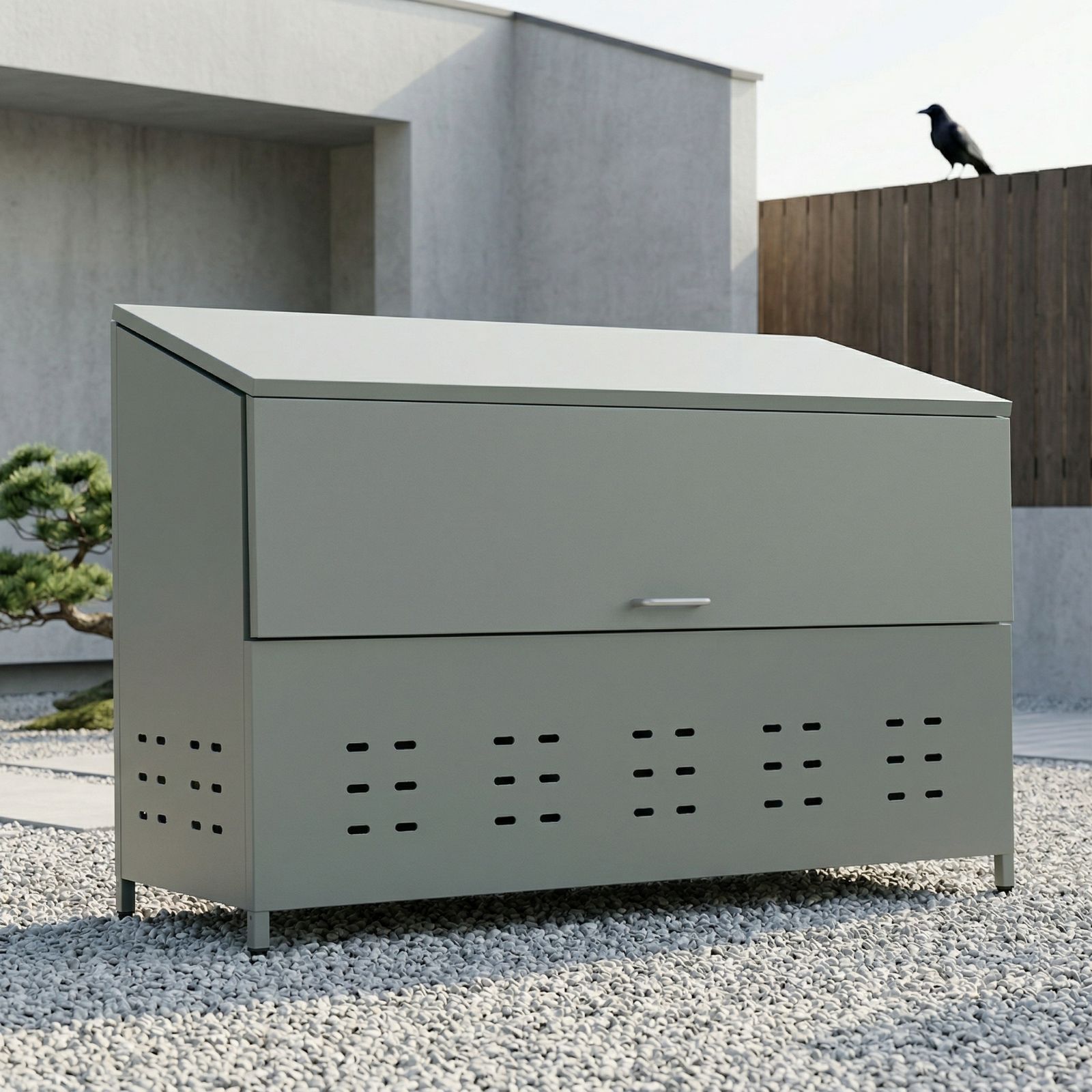 【赤字覚悟｜限定5台】ゴミステーション 屋外 308L 大容量 スチール製 カラス対策 ゴミ荒らし防止 防臭 通気性 ふた付き 自立式 二つ折り蓋 屋外ゴミ箱 ゴミ収納庫 通常21,500円→15,800円（〜4/15 0時まで）【グレー】