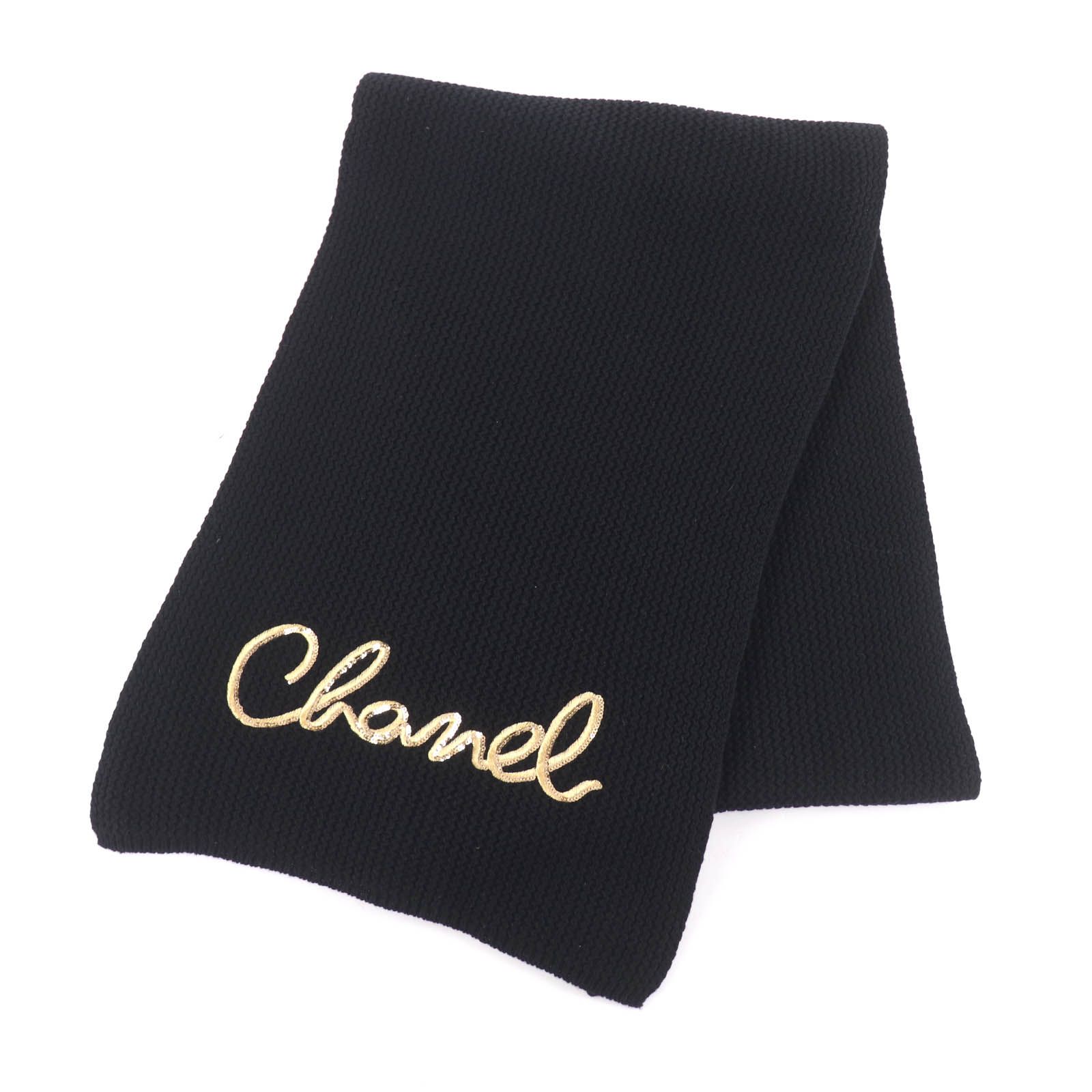 美品☆CHANEL シャネル 2022年製 22A カシミヤ100％ 筆記ロゴ刺繍 
