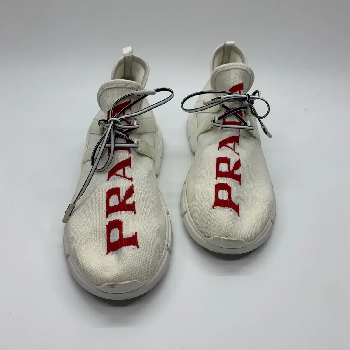 PRADA プラダ 白 レッド ニット スニーカー 39サイズ - メルカリ