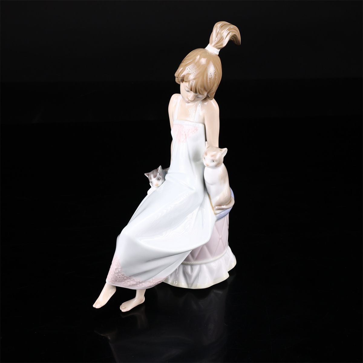 LLADRO 【リヤドロ】 フィギュリン 磁器人形 「猫とお喋り」 少女 置物 