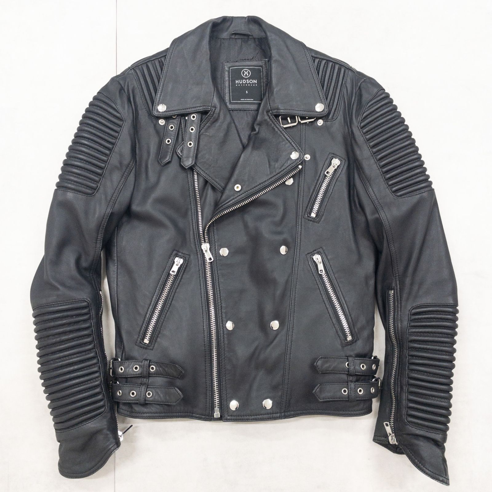 HUDSON ハドソン ライダースジャケット ダブル シルバージップ レザー 